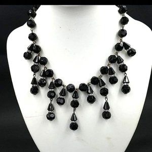 Vintage 1950's Black Glass Bead Fringe Necklace